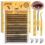 QUEWEL DIY Lash Extension Kit, 280pcs Lash Clusters 10-16mm D Curl Individual Lashes, Lash Bond and Seal Waterproof, Lash Tweezers for Beginner DIY Lash Extensions at Home(3D-30+40+50D KIT)