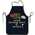 wodealmug Women's Cute Funny Apron with Quotes - Kiss The Cook And Bring Her A Wine, Kiss the Cook Wine, One Size