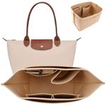 Azjachiny Purse Organizer Insert with Multi-Pocket, Felt Tote Bag Organizer for Women, Suit for Large Longchamp Bag Insert & Long Handle Le Pliage Handbags (Beige2, Medium)