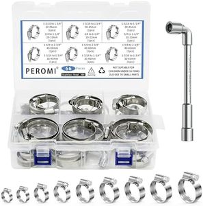 66pcs Heavy Duty Hose Clamps Set with Hexagonal Socket Wrench, 304 Stainless Steel Worm Gear Drive Hose Clamp Metal Fuel Line Pipe Clamp for Plumbing, Automotive And Mechanical Application