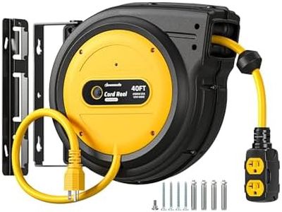 DEWENWILS Retractable Extension Cord Reel 40FT, 10AWG SJTOW Heavy Duty Electric Cord Reels, Auto-Rewind No-Tangle, 20 Amp Circuit Breaker, 4 Outlets for Garage Shop, Ceiling/Wall Mount, 2500W, Yellow