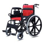 Everactiv by HCAH Everyday Premium Foldable Wheelchair with 2 Extra Seats, 6 Wheels & Brakes for extra safety, Side Pouch, Bottle Holder | Red Color