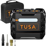 TUSA High Power 12V DC Tyre Inflator for Car & Bike - Car Accessories, Tire Inflator Continuously Works 30 Minutes, Auto Air Pump with Digital Pressure Gauge, LED Light, Air Compressor