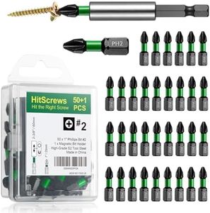 Hitscrews 50 Pcs Phillips Bits #2 Impact 1" + Magnetic Bit Holder, S2 Steel Magnetic Screwdriver Bits for Impact Drivers, Home Repair & DIY Use