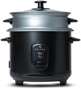 SOLARA Automatic Rice Cooker - Automatic Electric Cooker with Food Steamer, Electric Rice Cooker and Grain Cooker, 500 Watts, RiceCooker 1 litre with Steam & Rinse Basket - Black