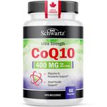 CoQ10 Supplement | Ultra Strength 400MG Per Daily Dose | Migraine, Headache & Heart Health Support | Coenzyme Q10 to Reduce Migraine Frequency & Support Cardiovascular Health | Made in Canada & Non-GMO | 30 Day Supply | 60 Ct