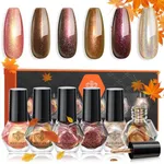 modelones Nail Polish Set 6 Colors, Fall Holographic Rose Gold Brown Quick Dry Nail Lacquer Kit, Orange Glitter Chrome Sparkle Metallic Trendy Manicure, DIY Nail Art Home Salon Gift for Women Girl