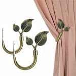 HIKMLK Leaf Shaped Curtain Holdbacks 2pcs, Handmade Metal Curtain Side Holders for Wall, Antique Bronze Brass Curtain Tieback Hook Pull Backs for Drapes Window Home Decoration