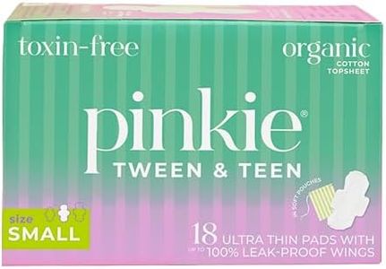 Pinkie Period Pads for Tweens & Teens - Designed for Smaller Underwear - Organic Cotton Topsheet Teen Pads with Wings - Chlorine Free & Fragrance Free - Teen Small, 18 Count