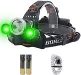 BORUiT RJ-3000 LED Head Torch Rechargeable White Green LED Hunting Headlight,Ultra Bright 5000 Lumens 3 Mode Headlamp Work Light for Kids and Adults Running Camping Hiking