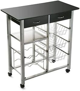 Versa Leicester Carro de cocina con ruedas, cajones y botellero, Verdulero con despensa y organizadores, Almacenaje de cocina, Medidas (Al x L x An) 82 x 40 x 76 cm, Madera y Metal, Color Negro