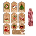 ZHIYE Christmas Tags, 50 Pieces 10 Styles Christmas Kraft Paper Tag Hang Labels with 50pcs Cotton String for Decorating Christmas Trees or Gift Packaging