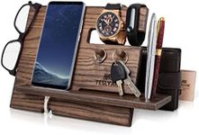 Wood Phone Docking Station Ash Key Hooks Holder Wallet Stand Watch Organizer Men Gift Christmas Dad Birthday Nightstand Purse Tablet Boyfriend Father Graduation Male Travel Idea Gadgets Christmas gift