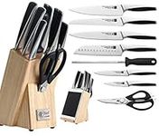 Lief + SVEIN German Steel Knife Block Set, 9-Piece Kitchen Knife Set & Wood Block, X50Cr15Mov Stainless Steel Knives, Unique Kitchen Knives Set with Block as an Ipad Holder. Ideal Kitchen Knife Sets.