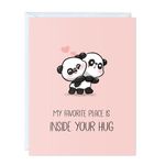 Anniversary Card, Birthday Card, Her Him/Girlfriend Wife/Husband Boyfriend, Friendship Thank You Kawaii Greeting Card (Inside Your Hug - Pandas)