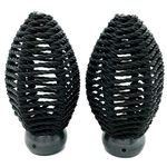 1 x Pair of Black rope cone finials for 28mm curtain pole end pewter collar finial