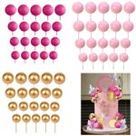 LEGACYCART 60PCS (Pink Hot pink Golden) Cake Topper, Balls Cake Decorations, Flower, Hot Pink And Golden Balls, Balls Happy Birthday Cake Topper, For Wedding Baby Shower Birthday Themed Party Supplies