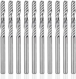 HQMaster CNC Router Bit 10 Pack 1/8” Shank Spiral Upcut Router Bit 1 Flute End Mill Set Milling Cutter 3.175mm Cutting Single Flute Tungsten Steel Engraving Tool for MDF Acrylic PVC Wood Density Board