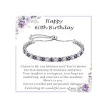 PDTU Birthday Gifts for Women, 60th Birthday Gifts for Her Cubic Zirconia Adjustable Birthday Bracelet Presents for Mum Grandma Daughter Friends│30-80 Birthday Gifts for Women