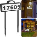 yeesport Solar House Numbers for Outside, Waterproof Powered LED Address Sign with Number Stickers & Stakes, Warm White Light Illuminated Outdoor Plaque Houses, Yards, Streets, Black