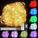 Rope Lights Outdoor Color Changing, 33ft Warm White Rope Lighting 100 LED String Lights Plug in with Remote, 30 Colors Rope Light for Indoor Garden Patio Camping Room Landscape Tree Christmas Decor