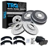 TRQ Front & Rear Ceramic Brake Pad Performance Rotor Shoes & Drum Kit Compatible with Ford