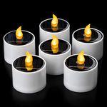 SingTok 6 PCS Solar Powered Tea Light Waterproof Rechargeable Candles, Warm Flickering LED Flameless Votive Battery Operated for Outdoor Garden Decor