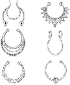 QWALIT Fake Septum Ring Fake Septum Piercing Faux Septum Nose Rings Fake Nose Ring Septum Fake Septum Nose Ring Clip on Septum Ring Faux Septum Piercing Fake Septum Hoop Fake Septum Jewelry Silver