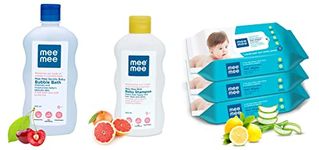 Mee Mee Gentle Baby Body wash/Bubble Bath (500 ml) & Mee Mee Mild Baby Shampoo (with Fruit Extracts - 500 ml) & Mee Mee Baby Gentle Wet Wipes with Lemon extracts |72 pcs| Pack of 3