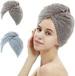 M-bestl 2 Pack Absorbent Microfiber Hair Towel Wrap,Anti-frizz Hair Drying Towel with Button to Dry Hair Quickly,25.6X9.8 inch (Gray&Blue)
