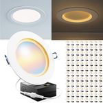 Sunco 96 Pack 6 Inch Ultra Thin LED Recessed Ceiling Lights Slim, Night Light, Baffle Trim, 2700K/3000K/4000K/5000K/6000K Selectable, Dimmable, 14W, Canless Wafer with Junction Box - ETL.