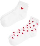 Milumia Women's 2 Pairs Cute Heart Print Ankle Socks Comfort Low Cut No Show Lovely Design Socks White One Size