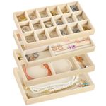 OUYLYYK Jewelry Organizer Tray,Stackable VelvetJewelry Trays,Drawer Inserts Storage for BraceletBrooch Watch Jewelry For Women Girls JewelryStorage Display Case (4pcs) (Beige)