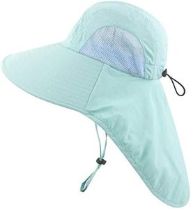 Muryobao Kids Child Girls Boys Summer Sun Hat Wide Brim UV Protection UPF50+ Hats Mesh Bucket Cap for Beach Fishing with Neck Flap Sky Blue