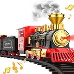 Classic Electric Model Train Set with Headlight Smoke Realistic Sounds Toy Train Including Magic Tracks Steam Engine Locomotive - Boy or Girl