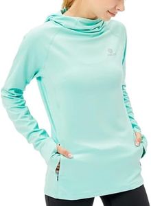 HDTIYUYP Womens Long-Sleeve Running Tops - Ladies Thermal Sports Hoodie with Zip Pocket Fitness Shirts UV Hiking T-shirt Outdoor Sports Top with Thumb Hole Lt.blue EU XL/14 UK