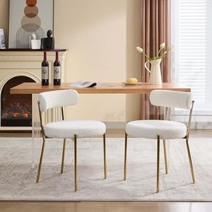 GAOMON Boucle Dining Chairs Set of 2, Mid-Century Upholstered Dining Room Chairs, Round Boucle Dining Chairs with Backrest & Adjustable Legs