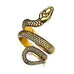 Bestyle Vintage Punk Snake Rings Sturdy 18K Gold Plated Animal Wrap Finger Thumb Ring for Men Adjustable Open Knuckle Stacking Serpent Masculine Ring Size 9