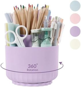 SKYDUE 360 Degree Rotating Desk Organizer, Dual-Purpose Pencil Pen Holder for Desktop, Rotating Desk Pen Organizer with 5 Slots Purple