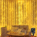 CORST Curtain Lights Indoor Outdoor Plug in, 2M x 2M Hanging Christmas Window Curtain Lights for Backdrop Waterfall Wall Icicle Lights,204 LED,8Mode,Waterproof,Connectable(Warm White)