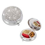 Bling Pill Box, 3 Compartment Medicine Pill Case Holder, Bling Crystal Rhinestones Waterproof Pocket Pill Case ound Medicine Organizer for Vitamin/Fish Oils/Supplement. (Silver)