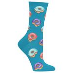 Hot Sox womens Food and Booze Novelty Casual Crew Socks, Donut (Turquoise), Shoe Size 4-10 US