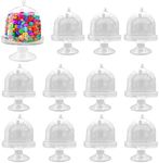 12 Pack Plastic Mini Cake Stand with Dome, Cake Stand Candy Box Bulk for Candies, Clear Small Cake Display Stand for Chocolate, Dessert, Wedding, Birthday, Baby Shower, Tea Party Supplies