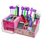 FunBlast Desk Storage Organizer - Table Pen Holder, Stylish, Stationery Organizer Box with DIY Stickers, Pen Holder for Office, Desktop organizer (Peach, acrylonitrile butadiene styrene, PP)