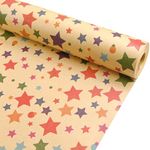 43cm*12m Multicolour Wrapping Paper Roll, Topeedy Eco Friendly Kraft Paper Printed with Star and Round Dot,Perfect for Wrapping Birthday Weeding Graduation Festival Gift-star