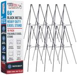 U.S. Art Supply 66" High Black Metal Display Art Easel (10 Pack) - Large | Adjustable Height Portable Easel Stand, Sign Display, Holds 25 lbs - Floor & Tabletop Easels, Sign Stand