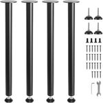 VEVOR 711.2MM Adjustable Desk Legs, Reinforced Steel Office Table Furniture legs Set of 4 for DIY, 544.3KG Load Capacity Heavy Duty Desk Legs, Quick Instalation Legs with Adjustable Foot Cup Black