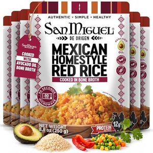 San Miguel de Origen 12g Protein Mexican Homestyle Red Rice with Veggies, Cooked in Bone Broth & Avocado Oil - Ready to Eat Microwave Rice - Gluten Free Mexican Rice Pouch - Easy Meal - (6-Pack) 8.8oz