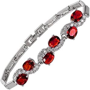 RIZILIA Tennis Bracelet & Oval Cut CZ [Simulated Red Ruby] in White Gold Plated, 7"