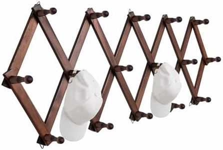 SCUNDA Hat Rack for Wall, Expandable Wall Hat Holder with 16 Hooks, 16 inch Wooden Wall Hook for Baseball Caps,Cowboy, Bag,Hoodie(Brown)